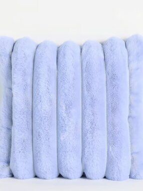 Anthropologie Tipped Puffer Faux Fur Pillow 18x18 Sky Blue Plush NWT